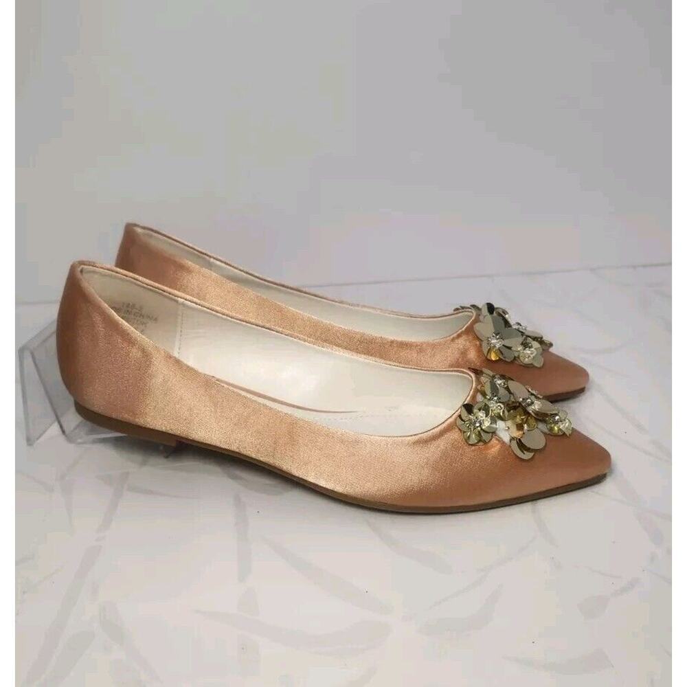 MACKIN J Pointy Toe Satin Sequin Flower Decor Ballet Flats Special Occasion 7.5 - Picture 3 of 9